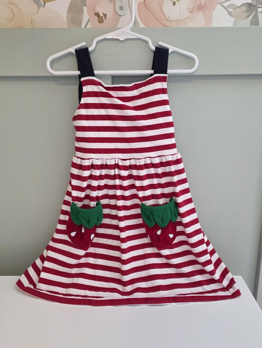 Florence Eiseman European 4t Red & White Striped Strawberry Pocket Dress